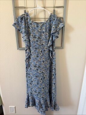 Max Studio Blue Floral Ruffle Maxi Dress